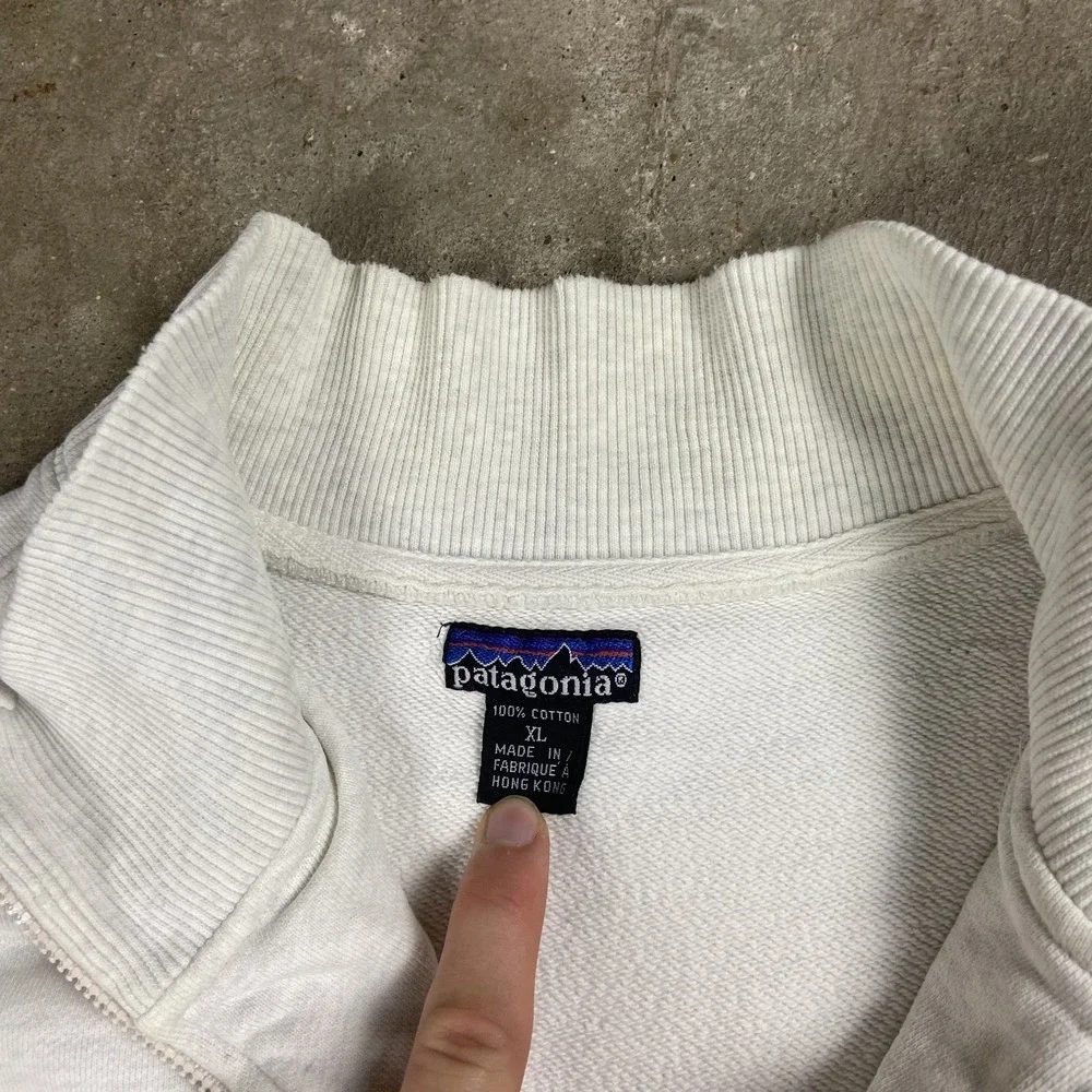 Vintage 90s Patagonia 1/4 Zip Fleece Size XL White Mock Neck Pullover Hiking